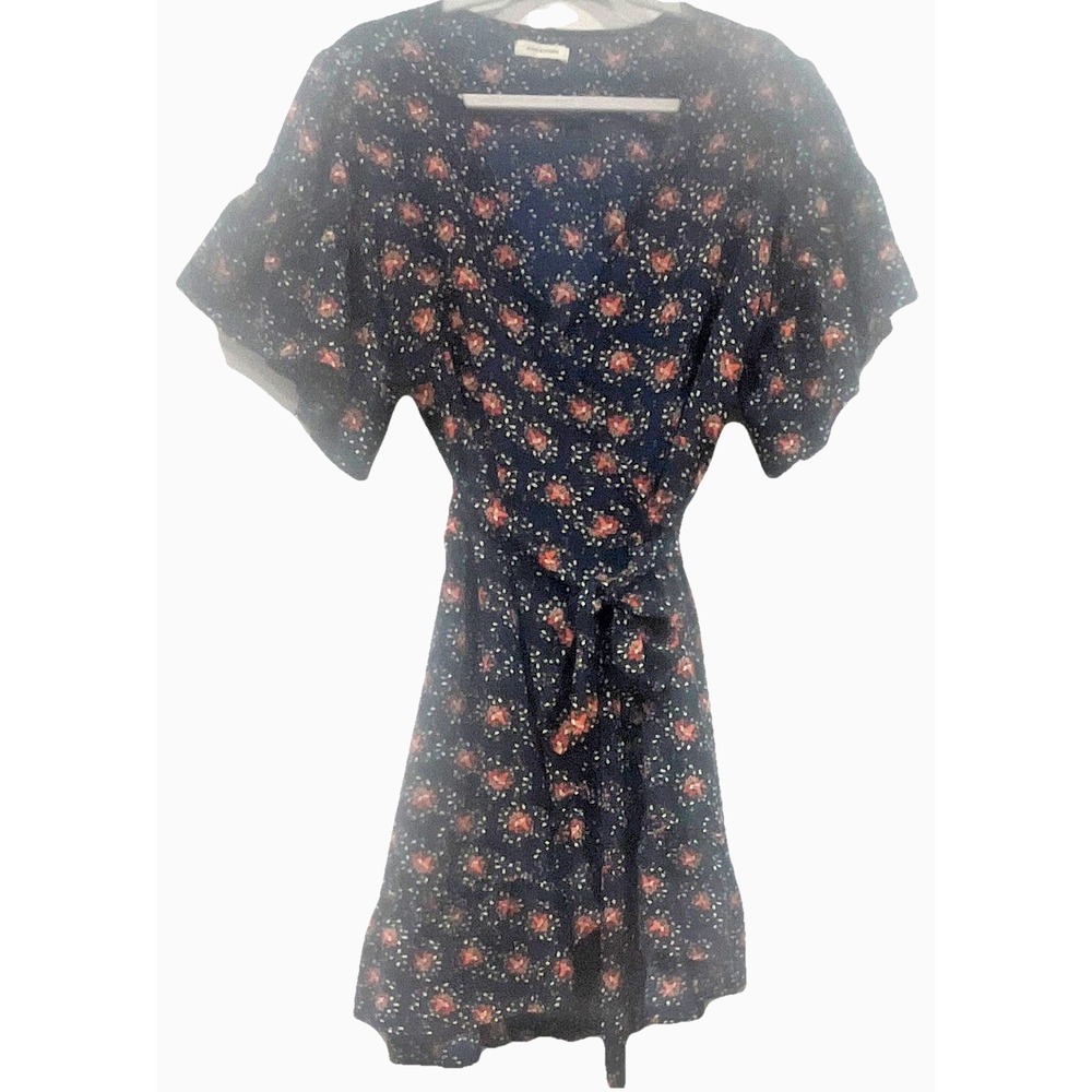 Max Studio Wrap Dress Dark Floral V Neck Tie Waist Ruffle Dark Fairy Grunge S